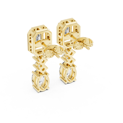 Singular Creation Emerald Cut Diamond Dangle Earrings - Finite Edition Emerald Cut Diamond Drop Earrings - Emerald Cut Diamond Drop Earrings with Oval Dangle – Luxury Bridal Statement Earrings