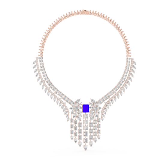 Grand Royal Diamond Necklace - Emerald Cut Detailing - High End Bridal Couture Jewelry