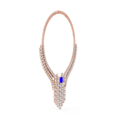 Grand Royal Diamond Necklace - Emerald Cut Detailing - High End Bridal Couture Jewelry