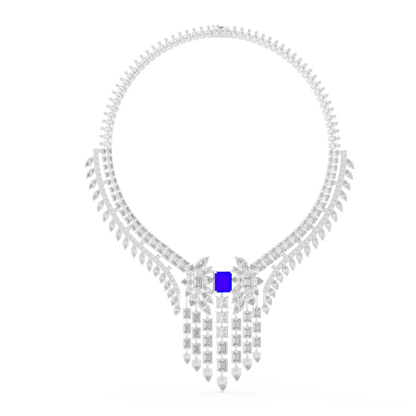 Grand Royal Diamond Necklace - Emerald Cut Detailing - High End Bridal Couture Jewelry