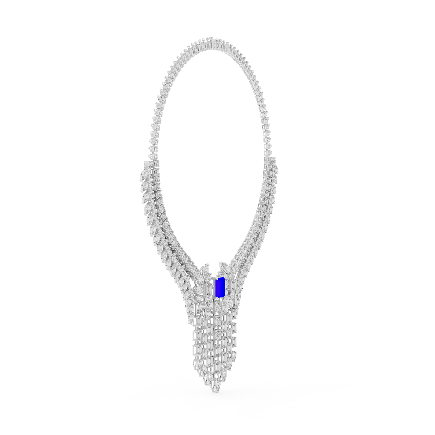 Grand Royal Diamond Necklace - Emerald Cut Detailing - High End Bridal Couture Jewelry