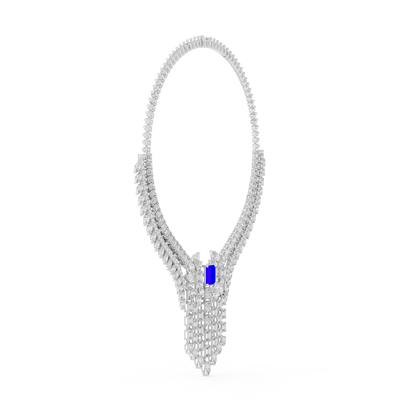 Grand Royal Diamond Necklace - Emerald Cut Detailing - High End Bridal Couture Jewelry