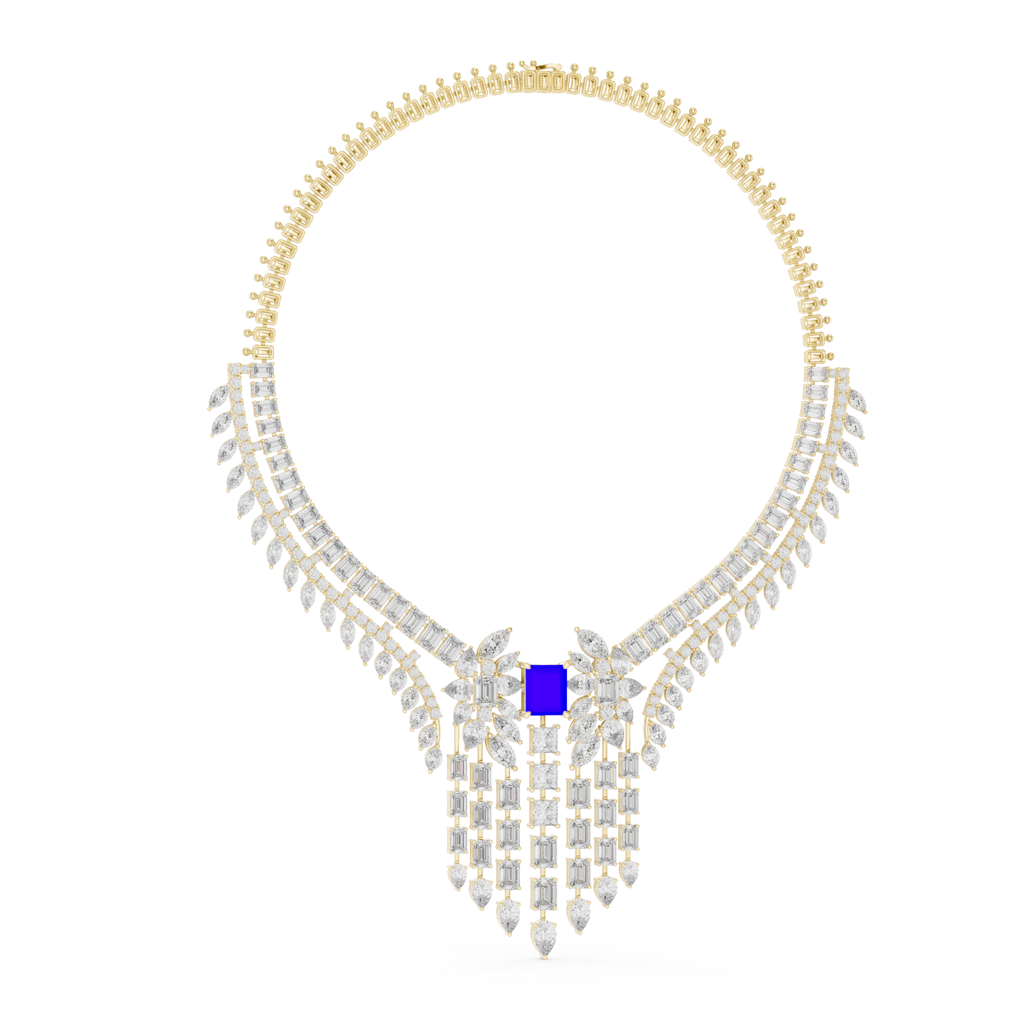 Grand Royal Diamond Necklace - Emerald Cut Detailing - High End Bridal Couture Jewelry