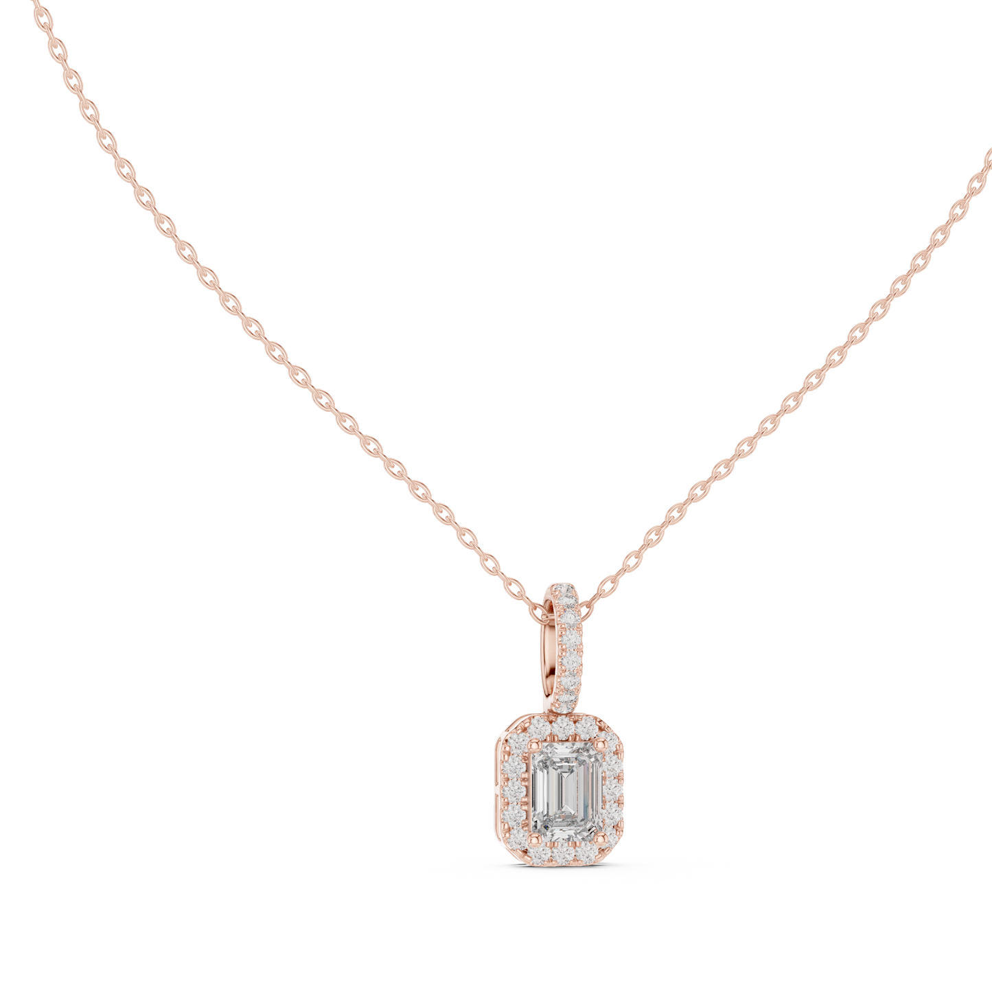 Emerald Shape Halo Pendant - Brilliant Lab Grown Diamonds - Statement Luxury ✧ 925 Sterling Silver ✧ Silver Gold Plated ✧ Necklace Women