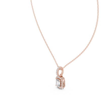 Emerald Shape Halo Pendant - Brilliant Lab Grown Diamonds - Statement Luxury ✧ 925 Sterling Silver ✧ Silver Gold Plated ✧ Necklace Women