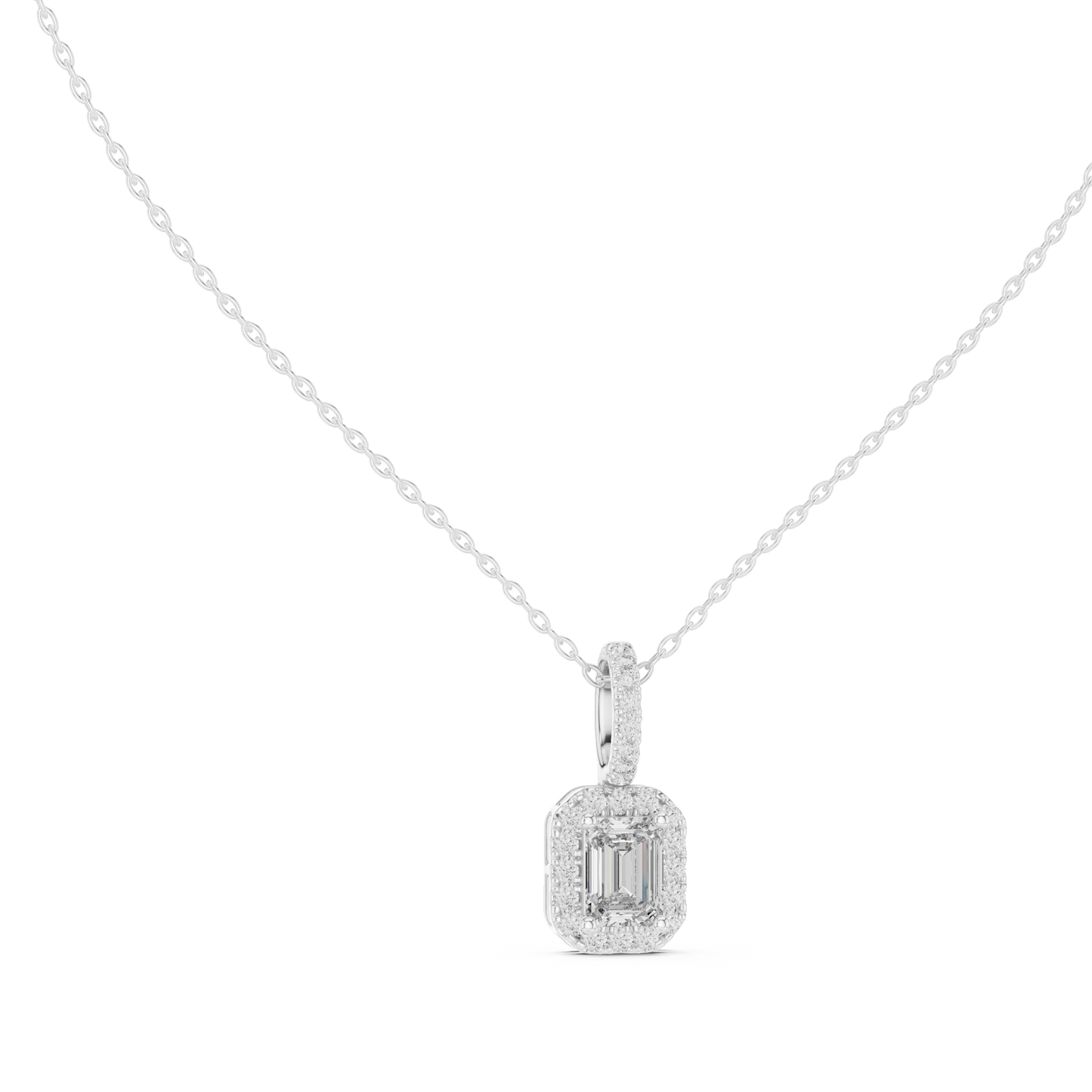 Emerald Shape Halo Pendant - Brilliant Lab Grown Diamonds - Statement Luxury ✧ 925 Sterling Silver ✧ Silver Gold Plated ✧ Necklace Women