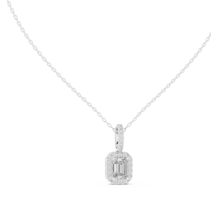 Emerald Shape Halo Pendant - Brilliant Lab Grown Diamonds - Statement Luxury ✧ 925 Sterling Silver ✧ Silver Gold Plated ✧ Necklace Women