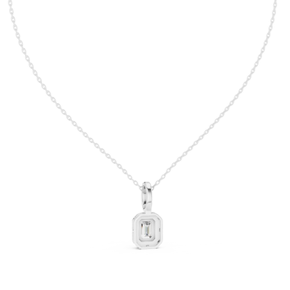 Emerald Shape Halo Pendant - Brilliant Lab Grown Diamonds - Statement Luxury ✧ 925 Sterling Silver ✧ Silver Gold Plated ✧ Necklace Women
