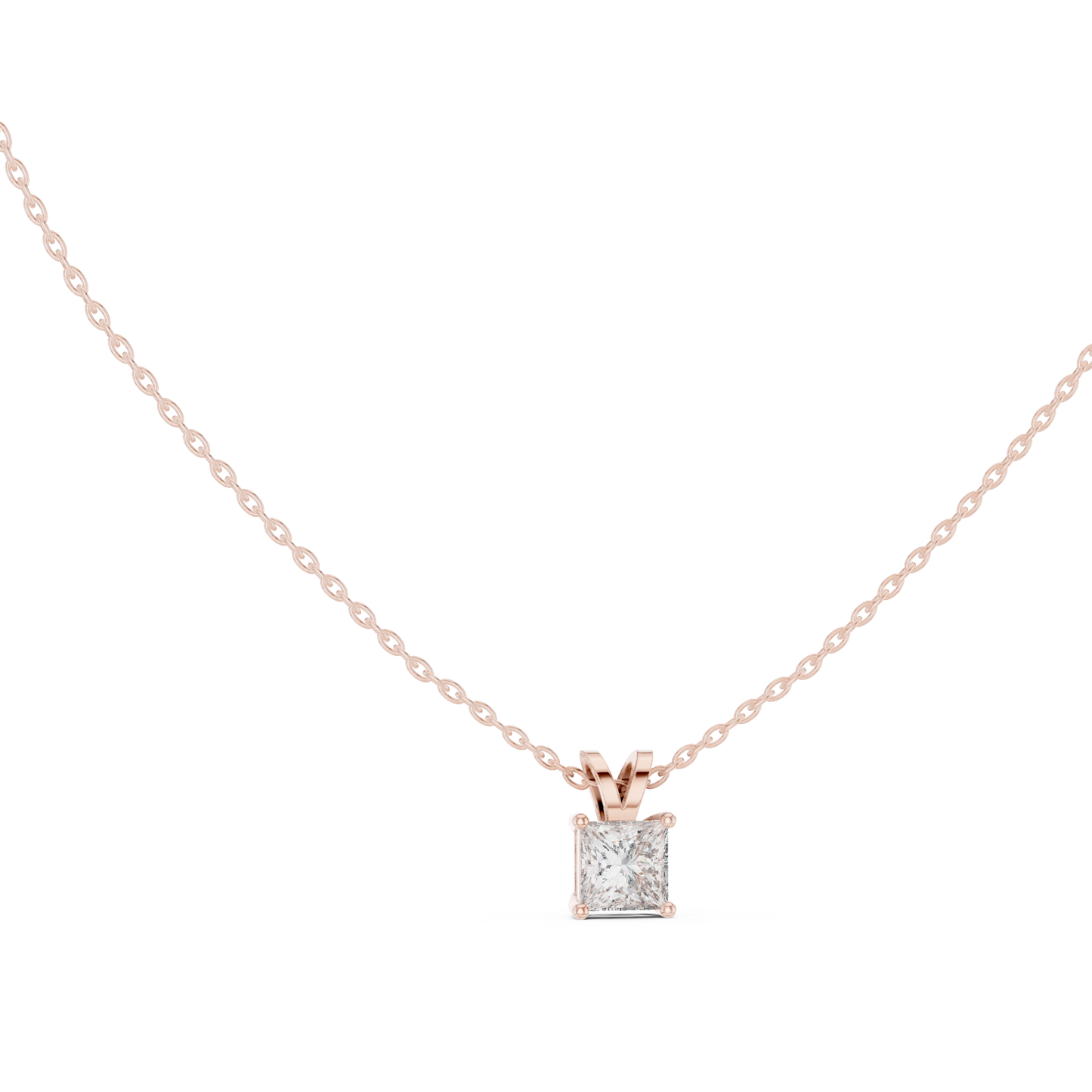 Princess Cut Diamond Pendant - Yellow Rose White Gold - Luxury Minimal Everyday Bridal Necklace