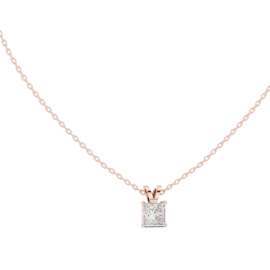 Princess Cut Diamond Pendant - Yellow Rose White Gold - Luxury Minimal Everyday Bridal Necklace