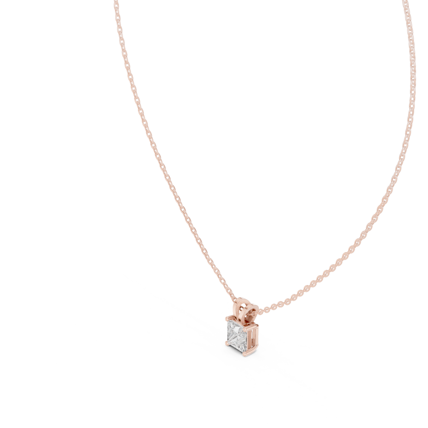 Princess Cut Diamond Pendant - Yellow Rose White Gold - Luxury Minimal Everyday Bridal Necklace