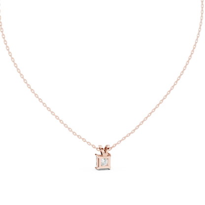 Princess Cut Diamond Pendant - Yellow Rose White Gold - Luxury Minimal Everyday Bridal Necklace
