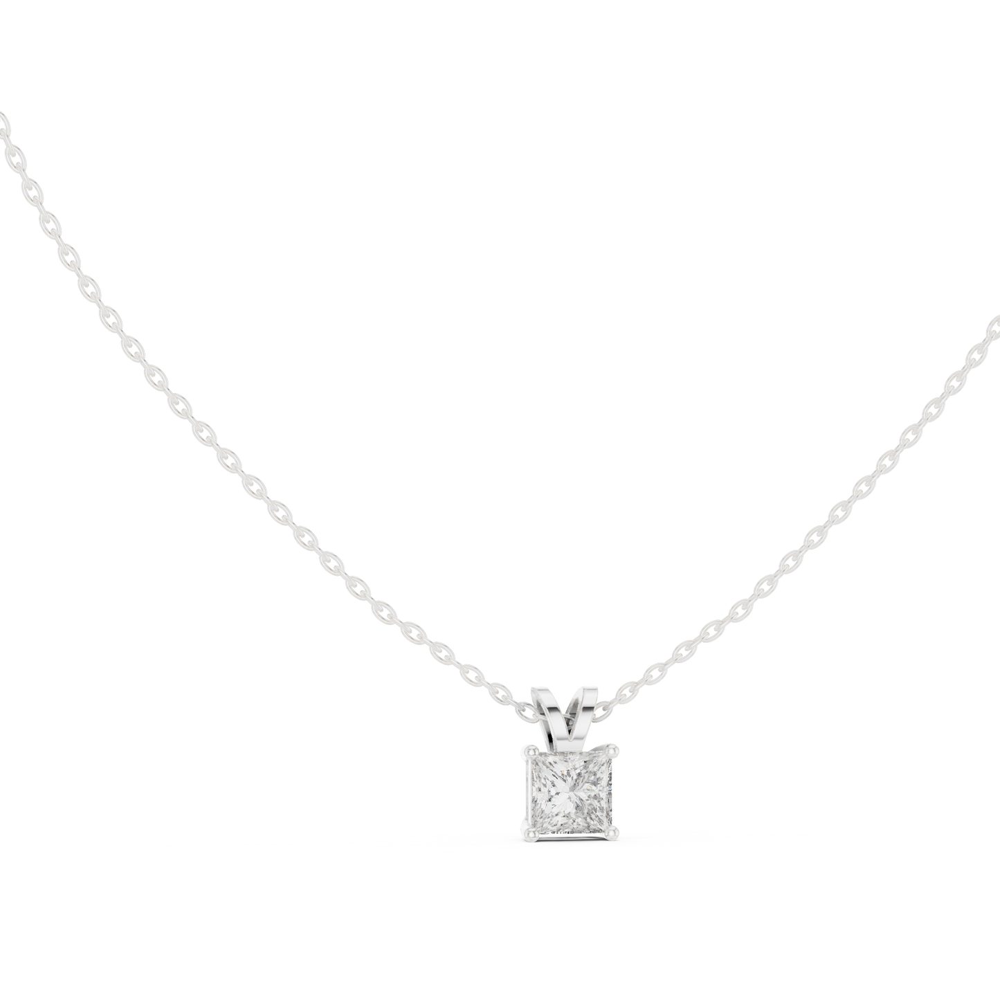 Princess Cut Diamond Pendant - Yellow Rose White Gold - Luxury Minimal Everyday Bridal Necklace