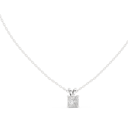Princess Cut Diamond Pendant - Yellow Rose White Gold - Luxury Minimal Everyday Bridal Necklace