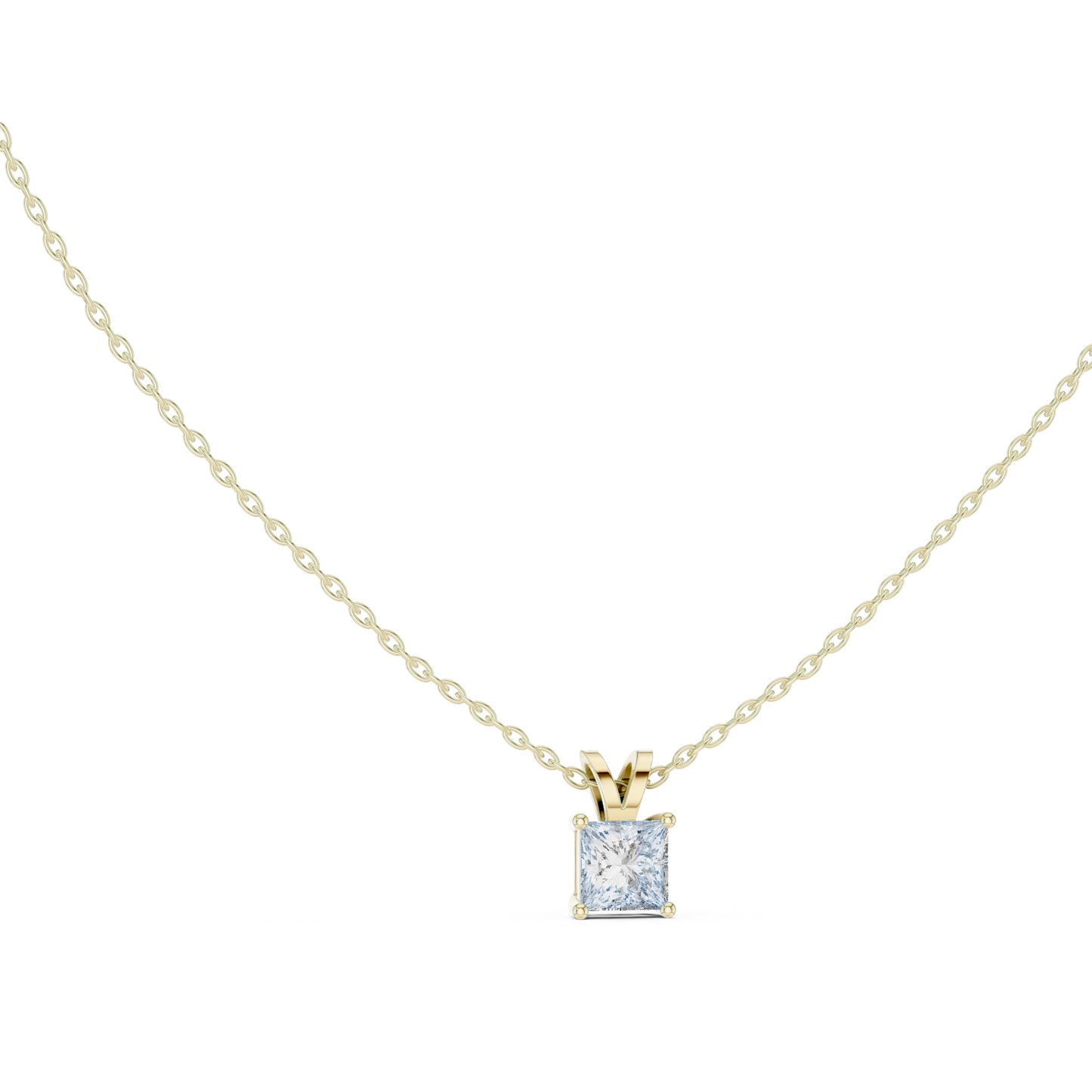 Princess Cut Diamond Pendant - Yellow Rose White Gold - Luxury Minimal Everyday Bridal Necklace