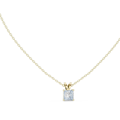 Princess Cut Diamond Pendant - Yellow Rose White Gold - Luxury Minimal Everyday Bridal Necklace