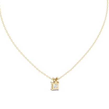 Princess Cut Diamond Pendant - Yellow Rose White Gold - Luxury Minimal Everyday Bridal Necklace