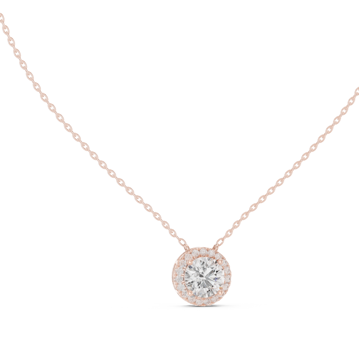 Signature Round Diamond Pendant | Halo Set Luxury Finish | Fine Gold Necklace Statement Elegance