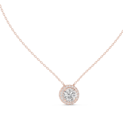 Signature Round Diamond Pendant | Halo Set Luxury Finish | Fine Gold Necklace Statement Elegance