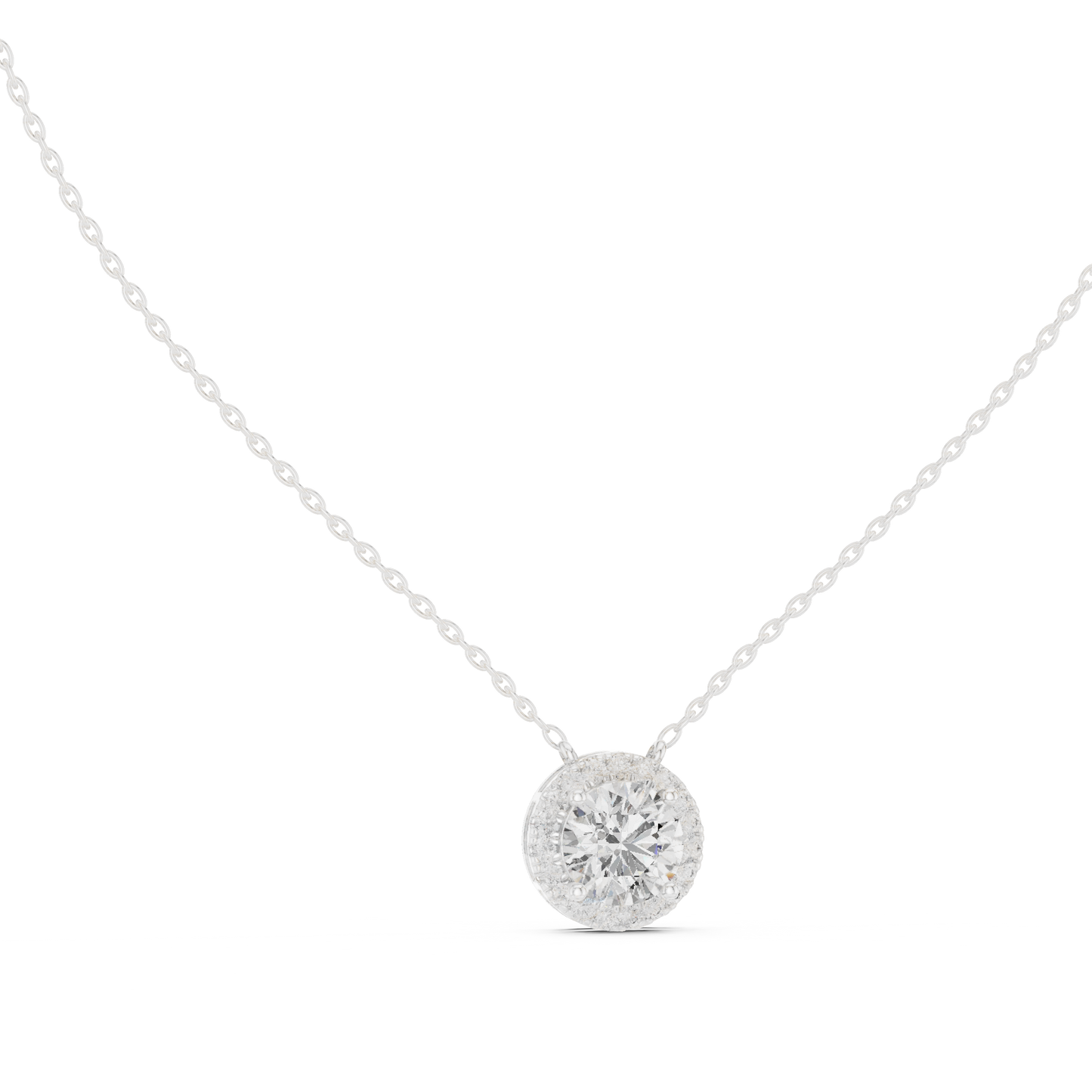 Signature Round Diamond Pendant | Halo Set Luxury Finish | Fine Gold Necklace Statement Elegance
