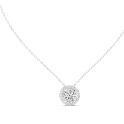 Signature Round Diamond Pendant | Halo Set Luxury Finish | Fine Gold Necklace Statement Elegance