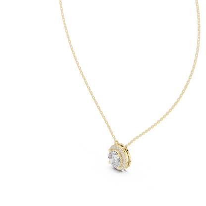 Signature Round Diamond Pendant | Halo Set Luxury Finish | Fine Gold Necklace Statement Elegance