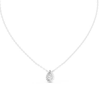 Elegant Pear Shape Pendant | Moissanite  Created Diamond Necklace | Silver Rose Plated Romantic Wedding Gift