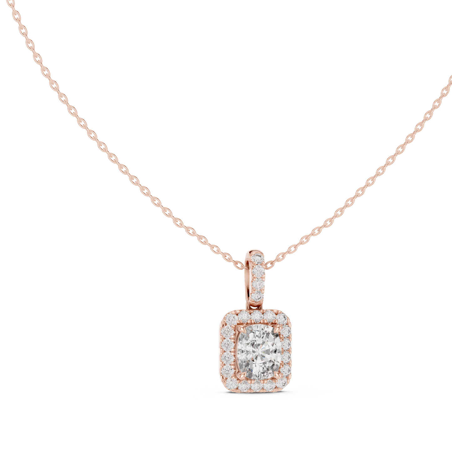 Cushion Diamond Pendant | Halo Necklace Gold | Signature Luxury Jewelry For Women