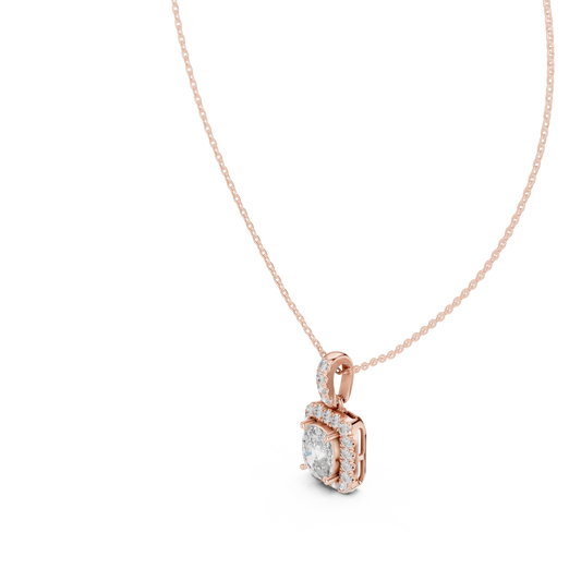 Cushion Diamond Pendant | Halo Necklace Gold | Signature Luxury Jewelry For Women