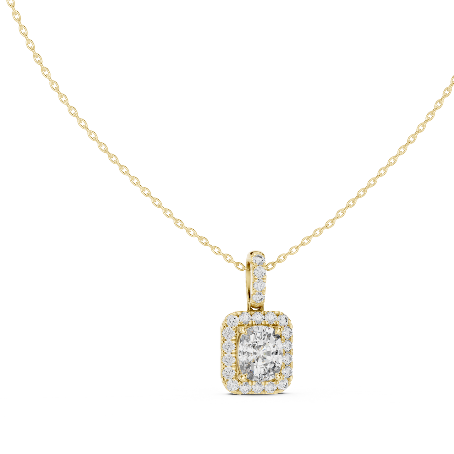 Cushion Diamond Pendant | Halo Necklace Gold | Signature Luxury Jewelry For Women