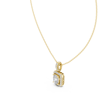 Cushion Diamond Pendant | Halo Necklace Gold | Signature Luxury Jewelry For Women