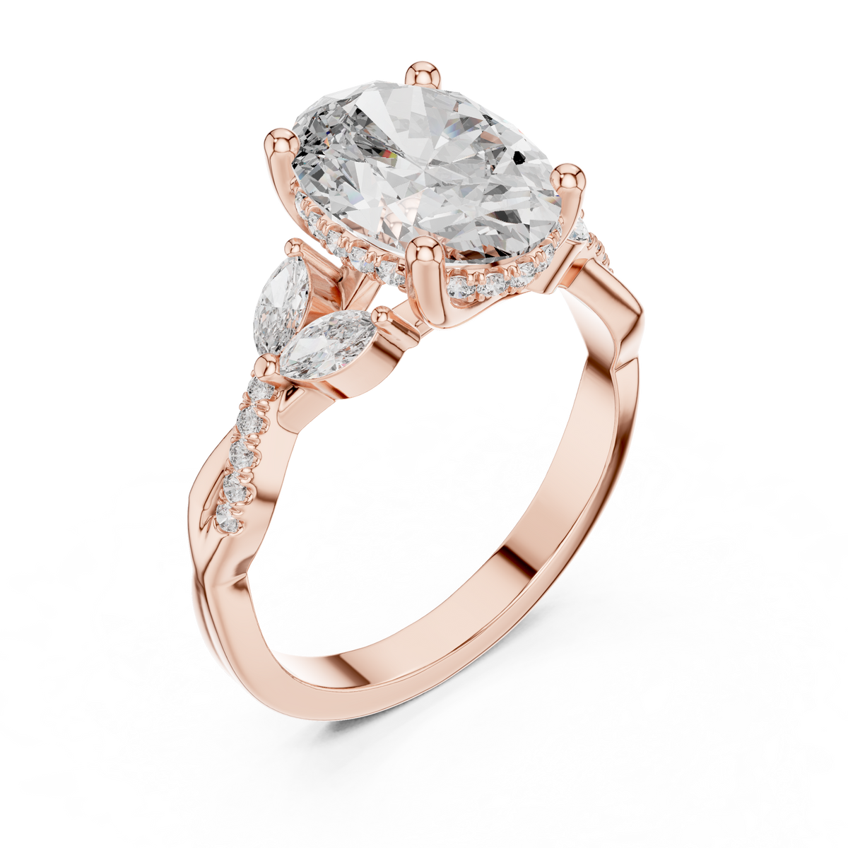 Gold Oval Diamond Ring Side Profile Detail


