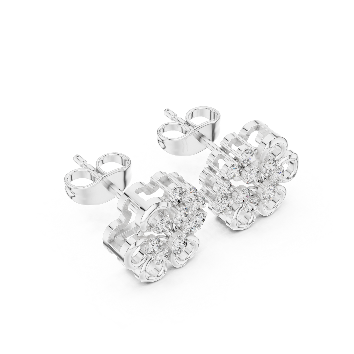 HB Prestige Jewels Floral Cluster Studs 925 Silver Moissanite Wedding Jewelry Floral Cluster Stud Earrings | 925 Silver Moissanite Earrings | Dainty Cluster Studs | Bridal Jewelry | Anniversary Gift | Gift for Her Natural Outdoor Sunlight Fire Dispersion Sparkle Reflection View Birthday Gift Fine Jewelry HB Prestige Jewels