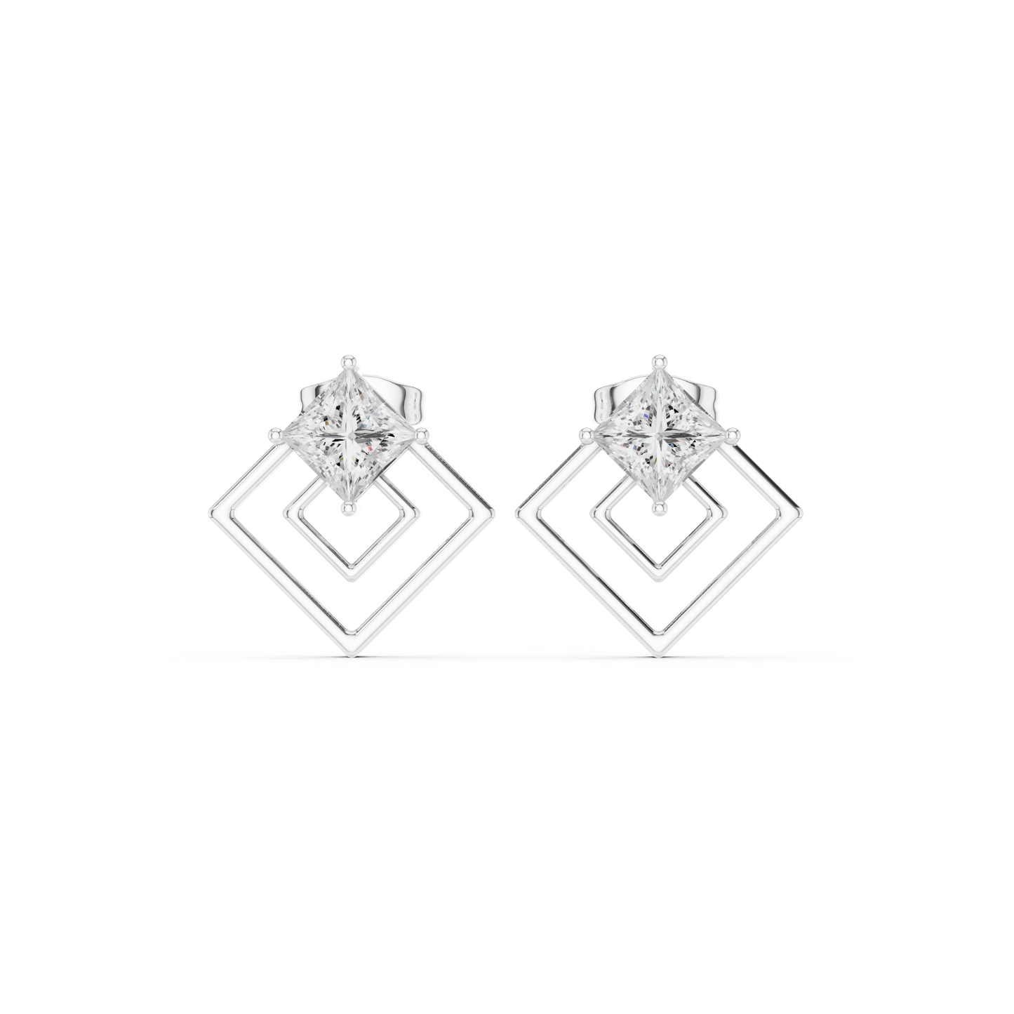 HB Prestige Jewels Princess Cut Moissanite Studs Geometric Silver Earring Design