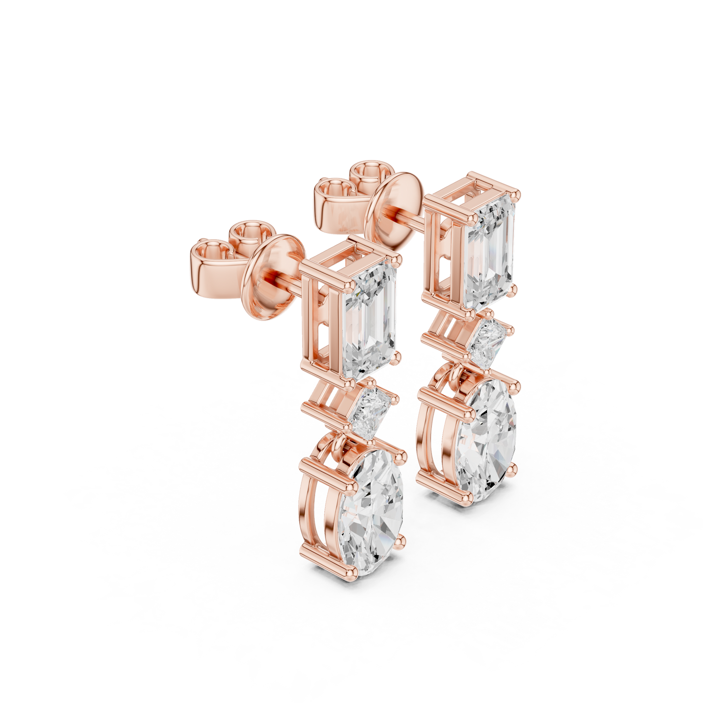 Moissanite Diamond  Drop Earrings | Emerald Cut & Oval Cut Luxury Earrings | Emerald Cut Diamond Earrings | Anniversary Gift Silver Rose Plated Jewelry