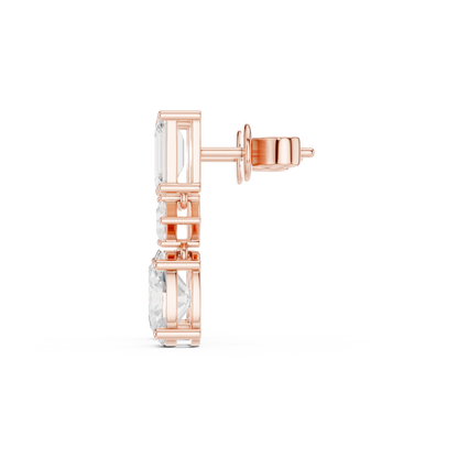 Moissanite Diamond  Drop Earrings | Emerald Cut & Oval Cut Luxury Earrings | Emerald Cut Diamond Earrings | Anniversary Gift Silver Rose Plated Jewelry