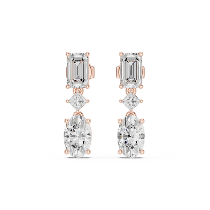 Moissanite Diamond  Drop Earrings | Emerald Cut & Oval Cut Luxury Earrings | Emerald Cut Diamond Earrings | Anniversary Gift Silver Rose Plated Jewelry