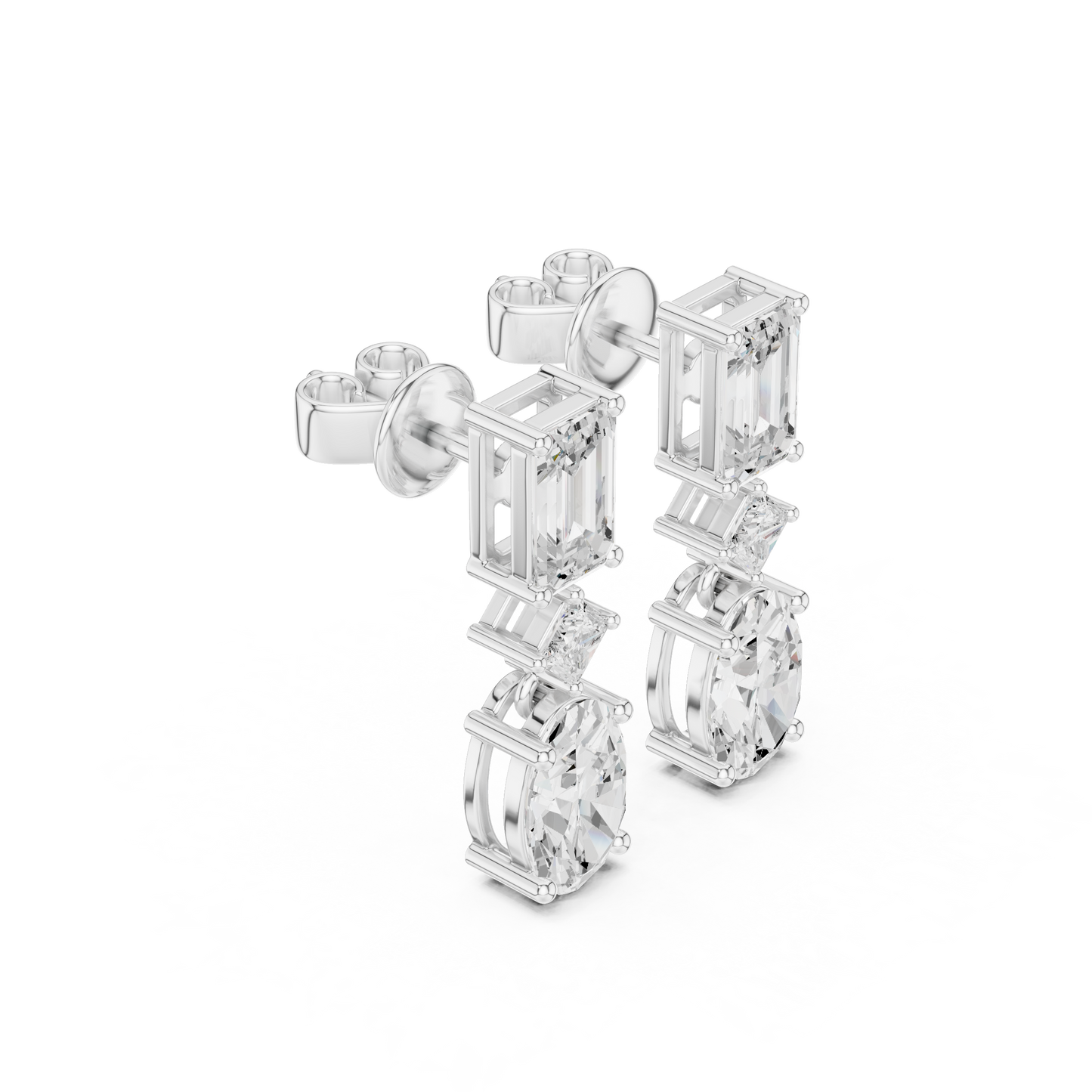 Moissanite Diamond  Drop Earrings | Emerald Cut & Oval Cut Luxury Earrings | Emerald Cut Diamond Earrings | Anniversary Gift Silver Rose Plated Jewelry