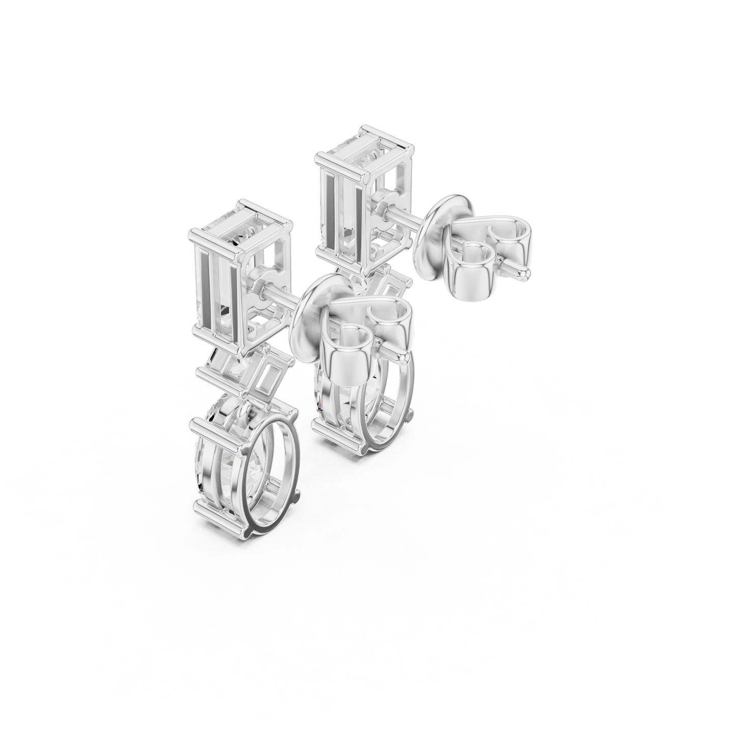 Moissanite Diamond  Drop Earrings | Emerald Cut & Oval Cut Luxury Earrings | Emerald Cut Diamond Earrings | Anniversary Gift Silver Rose Plated Jewelry