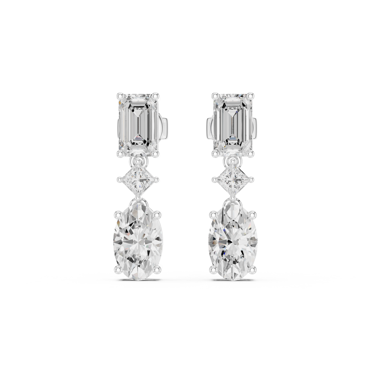 Moissanite Diamond  Drop Earrings | Emerald Cut & Oval Cut Luxury Earrings | Emerald Cut Diamond Earrings | Anniversary Gift Silver Rose Plated Jewelry
