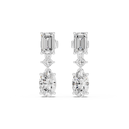 Moissanite Diamond  Drop Earrings | Emerald Cut & Oval Cut Luxury Earrings | Emerald Cut Diamond Earrings | Anniversary Gift Silver Rose Plated Jewelry