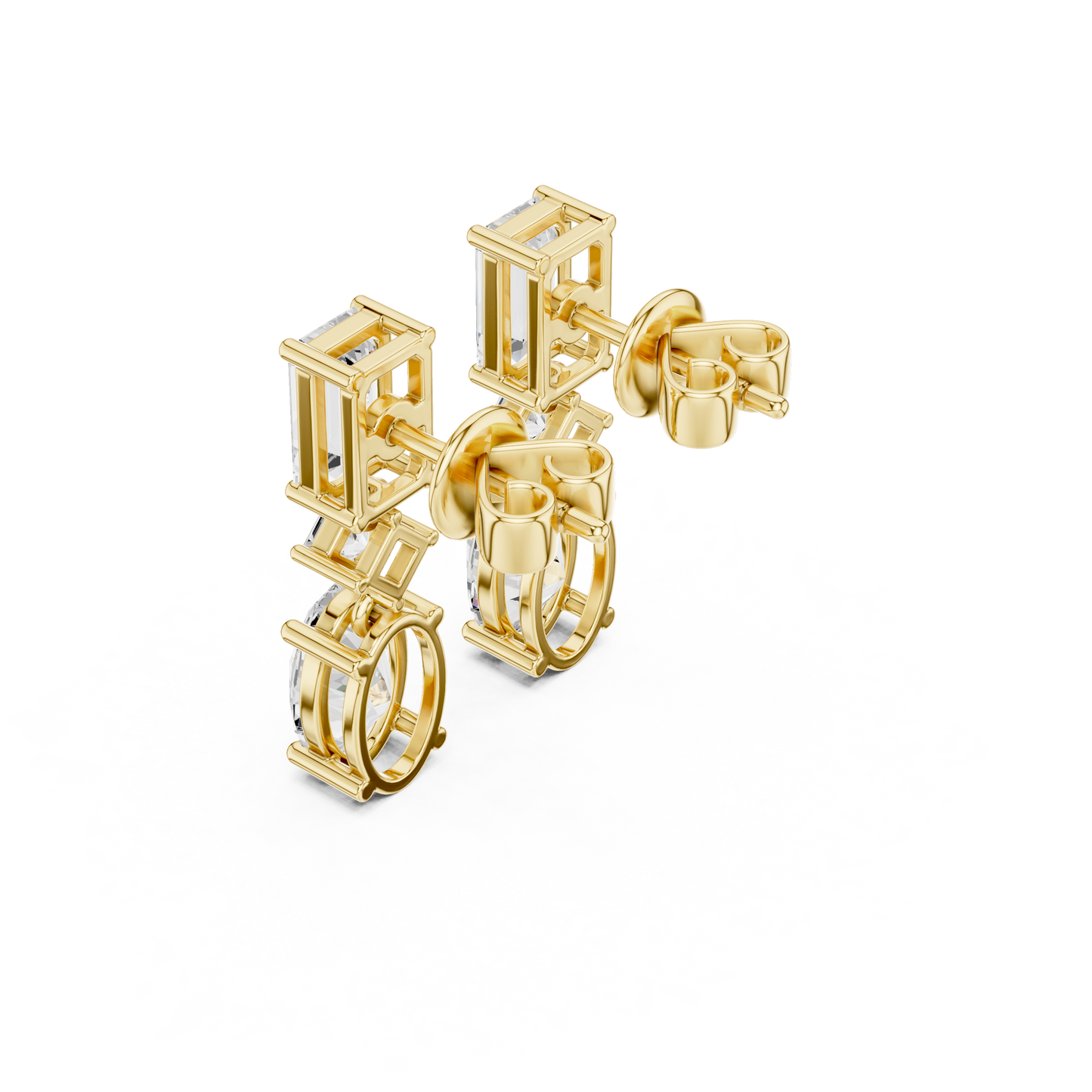 Moissanite Diamond  Drop Earrings | Emerald Cut & Oval Cut Luxury Earrings | Emerald Cut Diamond Earrings | Anniversary Gift Silver Rose Plated Jewelry