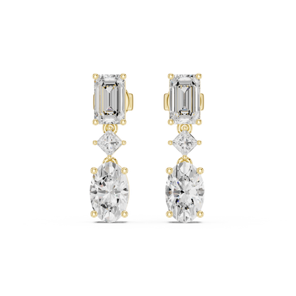 Moissanite Diamond  Drop Earrings | Emerald Cut & Oval Cut Luxury Earrings | Emerald Cut Diamond Earrings | Anniversary Gift Silver Rose Plated Jewelry