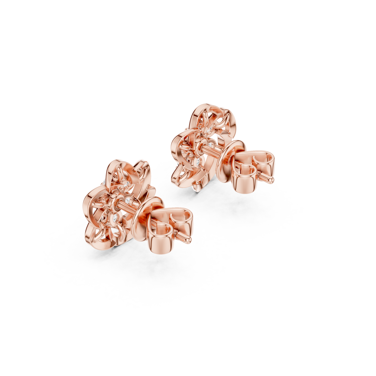 Floral Diamond Stud Earrings in 14K Gold | Luxury Flower Design Diamond Earrings for Women | Rareform Diamond Blossom Studs | Sculptural Luxury Earrings