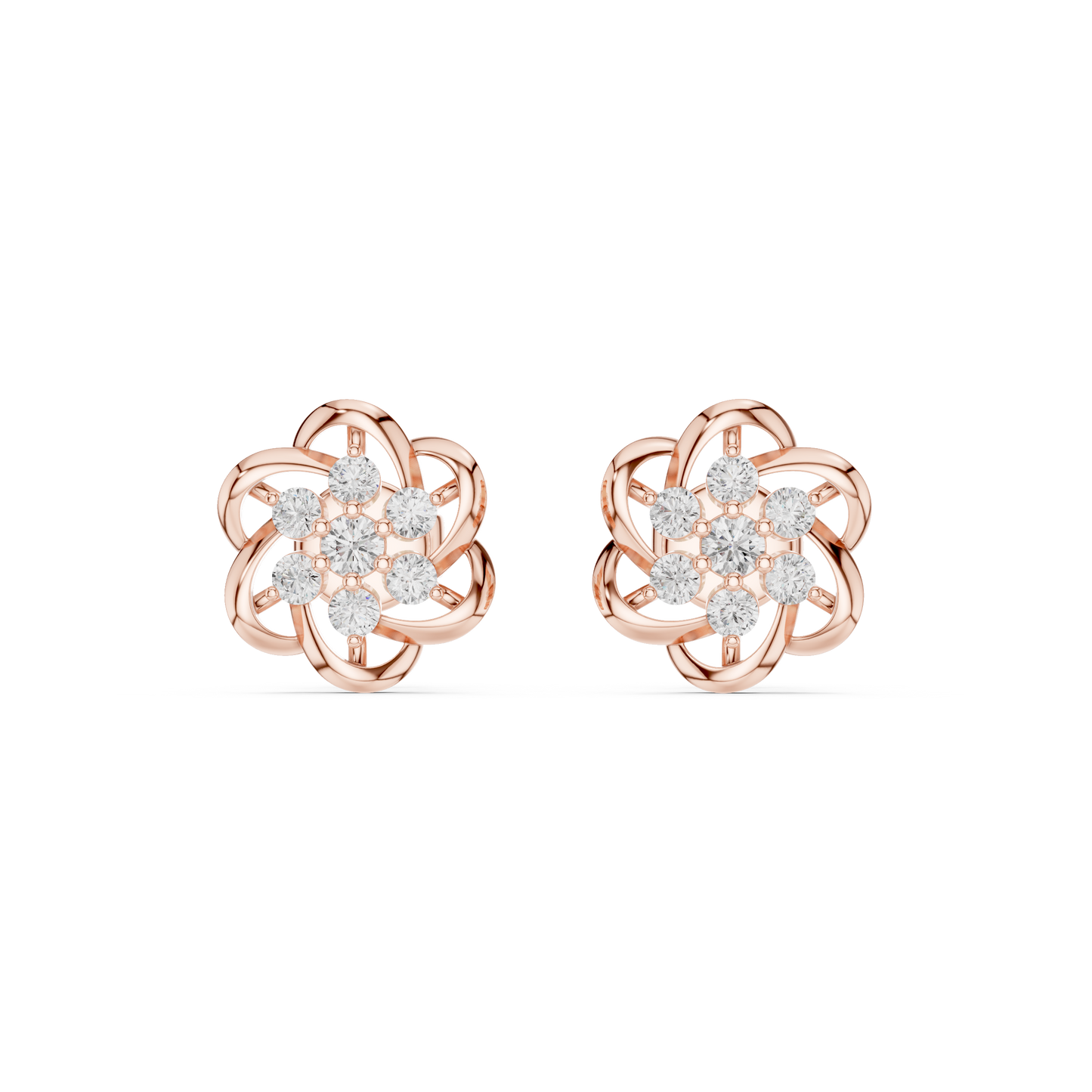 Floral Diamond Stud Earrings in 14K Gold | Luxury Flower Design Diamond Earrings for Women | Rareform Diamond Blossom Studs | Sculptural Luxury Earrings