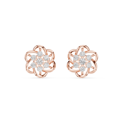 Floral Diamond Stud Earrings in 14K Gold | Luxury Flower Design Diamond Earrings for Women | Rareform Diamond Blossom Studs | Sculptural Luxury Earrings