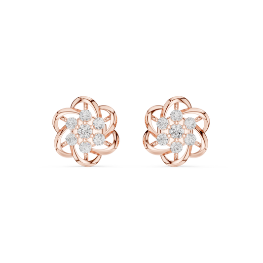 Floral Diamond Stud Earrings in 14K Gold | Luxury Flower Design Diamond Earrings for Women | Rareform Diamond Blossom Studs | Sculptural Luxury Earrings