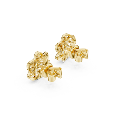 Floral Diamond Stud Earrings in 14K Gold | Luxury Flower Design Diamond Earrings for Women | Rareform Diamond Blossom Studs | Sculptural Luxury Earrings