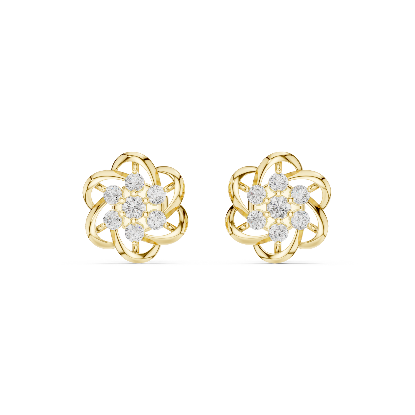 Floral Diamond Stud Earrings in 14K Gold | Luxury Flower Design Diamond Earrings for Women | Rareform Diamond Blossom Studs | Sculptural Luxury Earrings