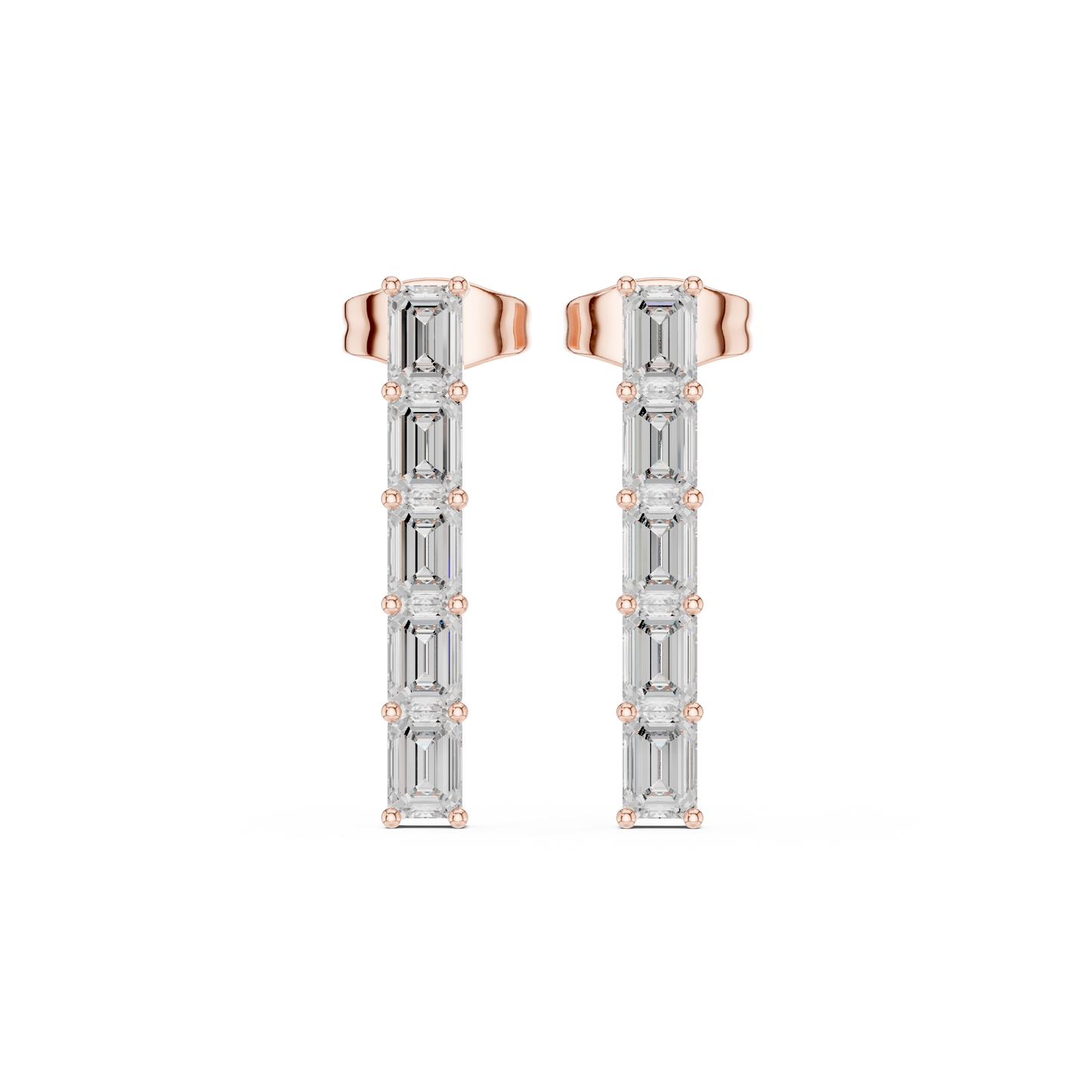 Handcrafted 14K Gold Diamond Earrings Emerald Cut Lab Grown Stone Everyday Elegance Side Profile